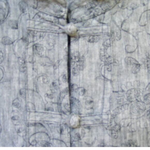 Chico's Women's Linen Jacket Size Small Gray Embroidered 3/4 Sleeves - Picture 3 of 5